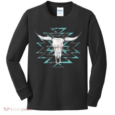 Boho Cow Skull Kids Long Sleeve Shirt