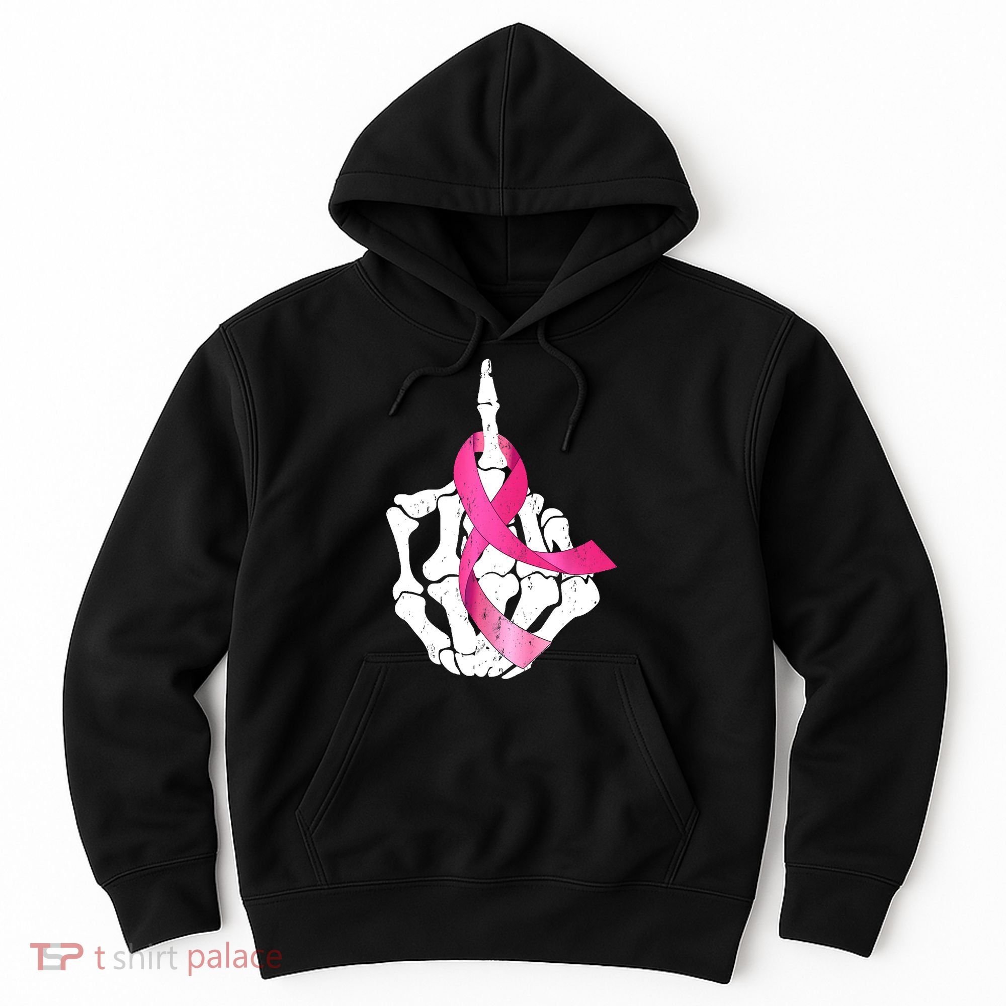 Breast Cancer Skeleton Hand Fuck Pink Funny Awareness Hoodie