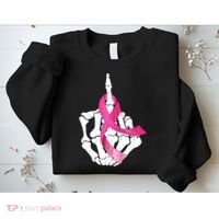 Breast Cancer Skeleton Hand Fuck Pink Funny Awareness Sweatshirt thumb 2