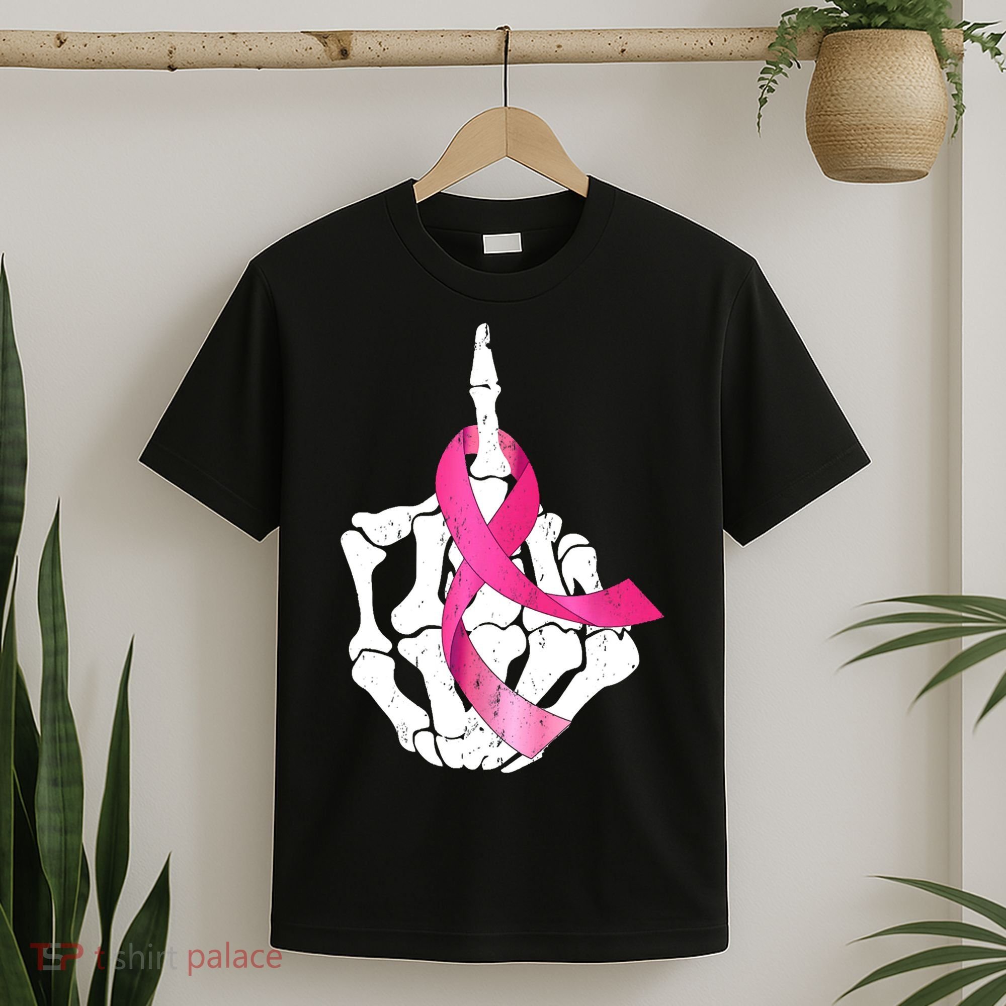 Breast Cancer Skeleton Hand Fuck Pink Funny Awareness T-Shirt