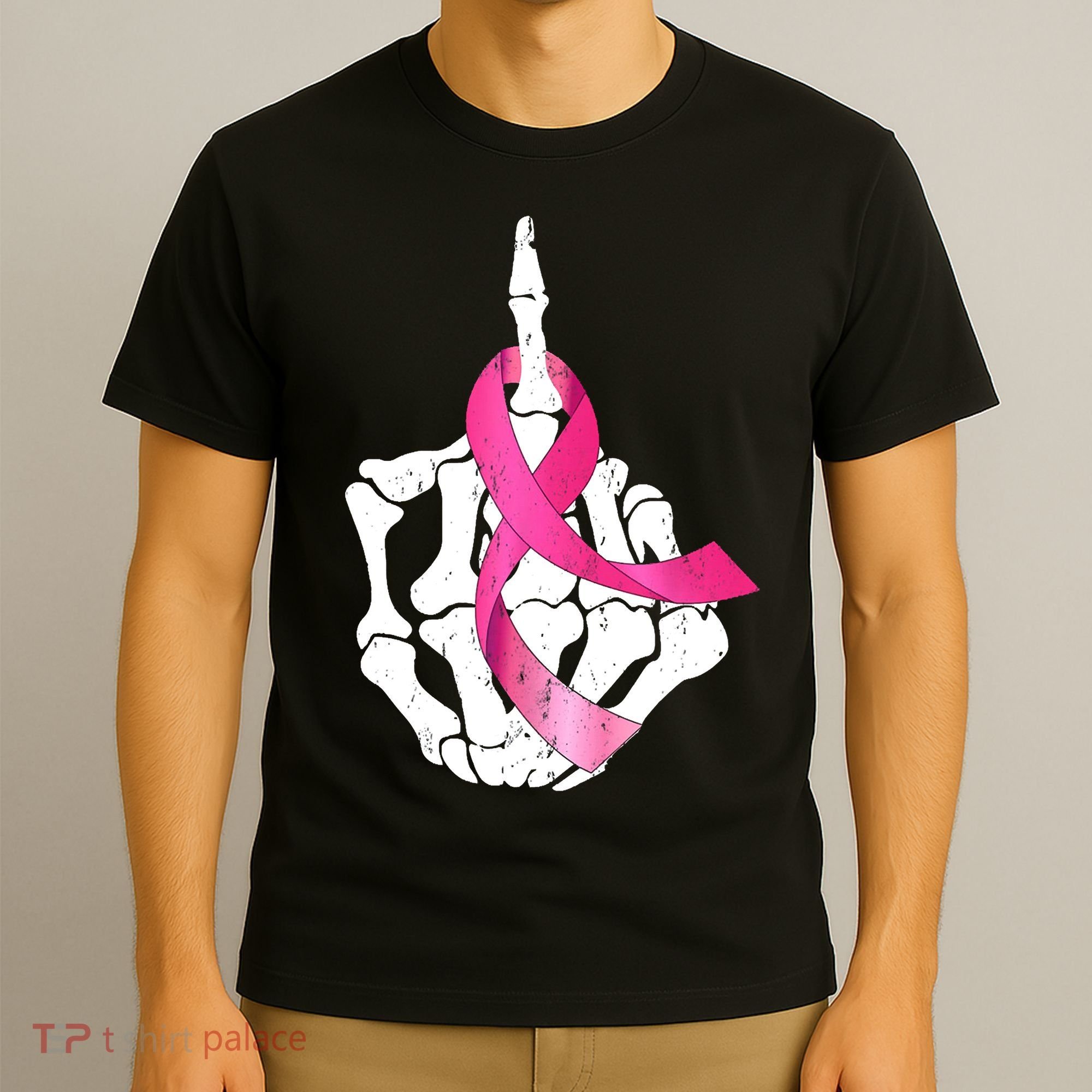 Breast Cancer Skeleton Hand Fuck Pink Funny Awareness T-Shirt