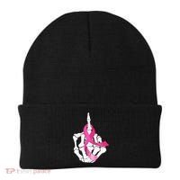 Breast Cancer Skeleton Hand Fuck Pink Funny Awareness Beanie thumb 0