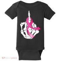 Breast Cancer Skeleton Hand Fuck Pink Funny Awareness Baby Bodysuit thumb 0