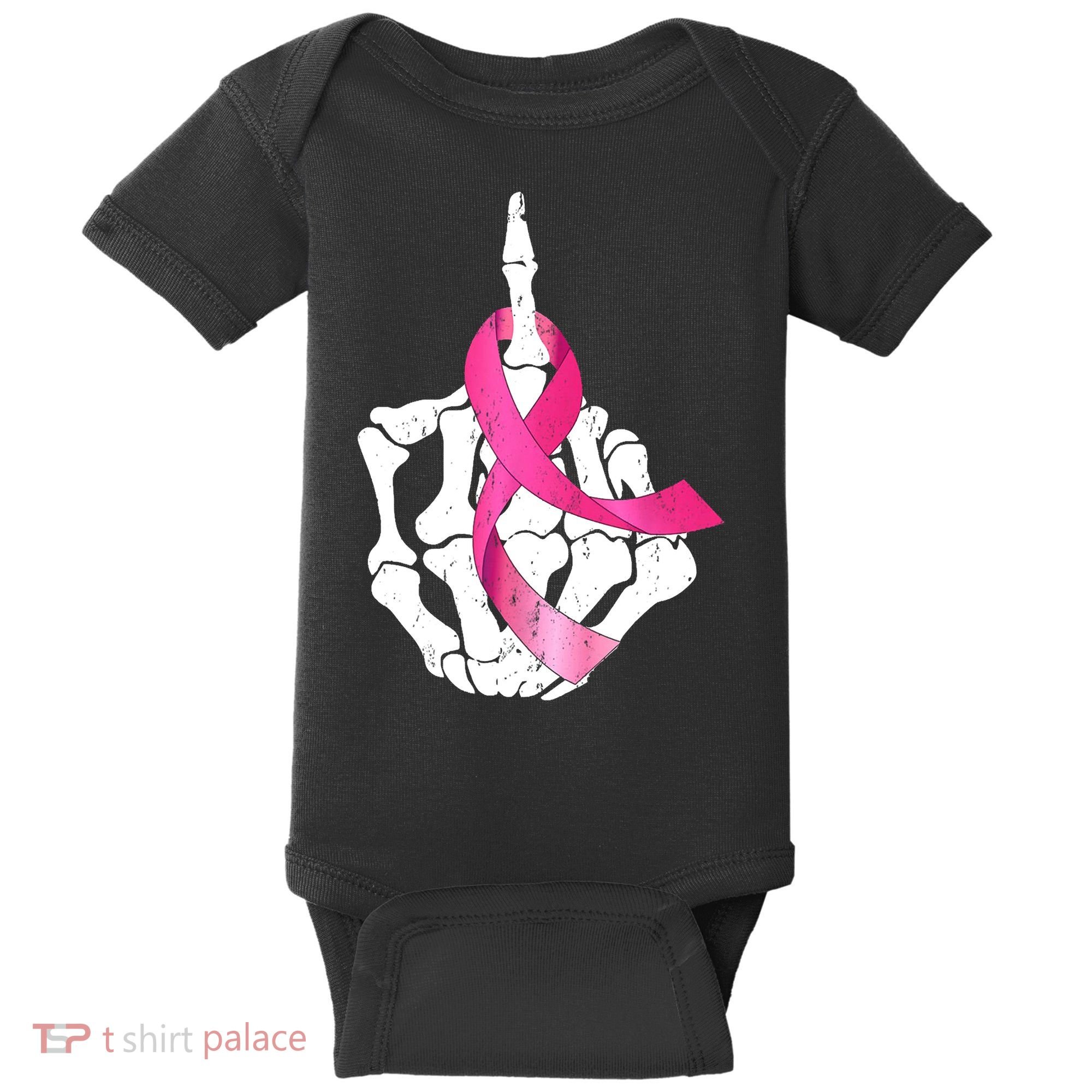 Breast Cancer Skeleton Hand Fuck Pink Funny Awareness Baby Bodysuit