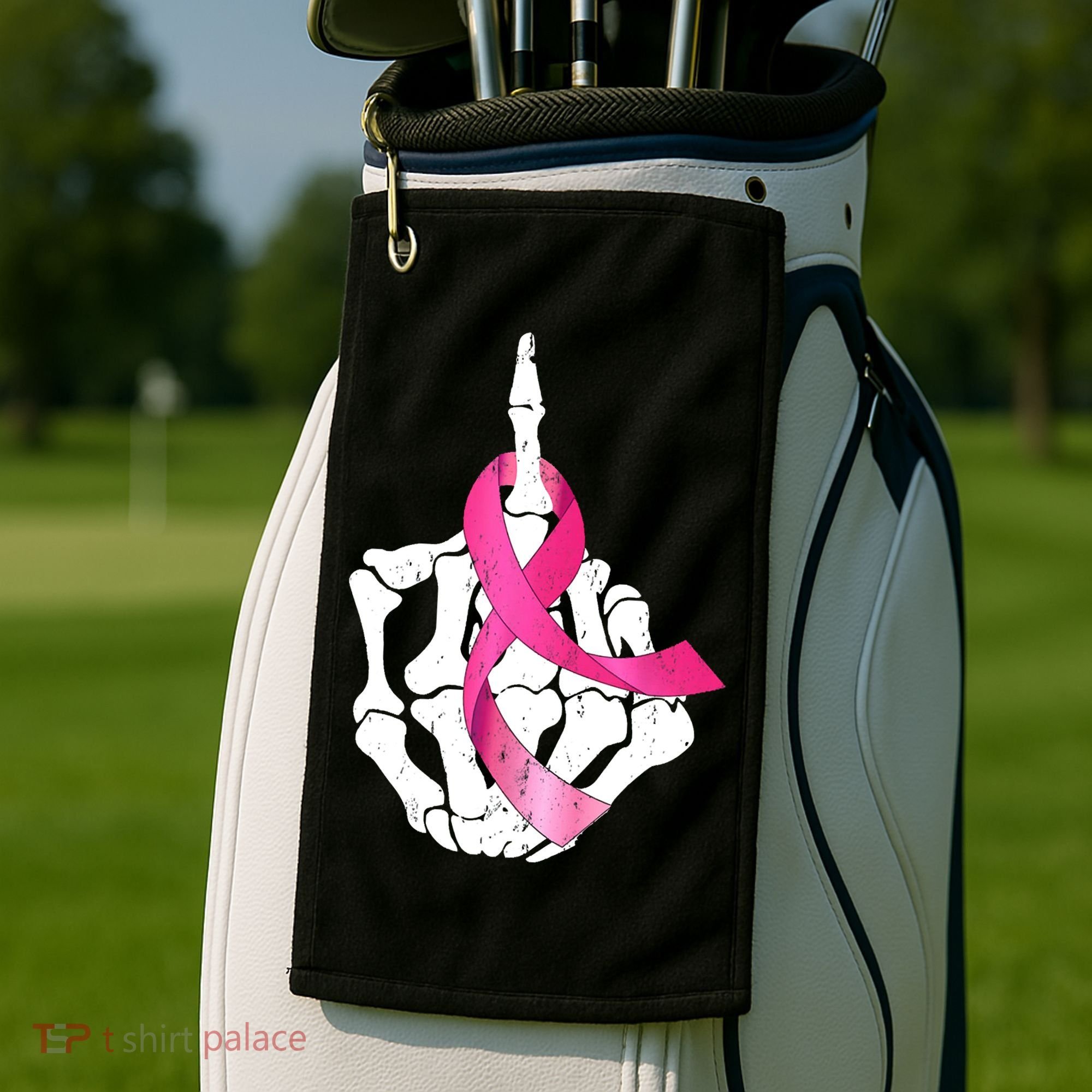 Breast Cancer Skeleton Hand Fuck Pink Funny Awareness Golf Towel