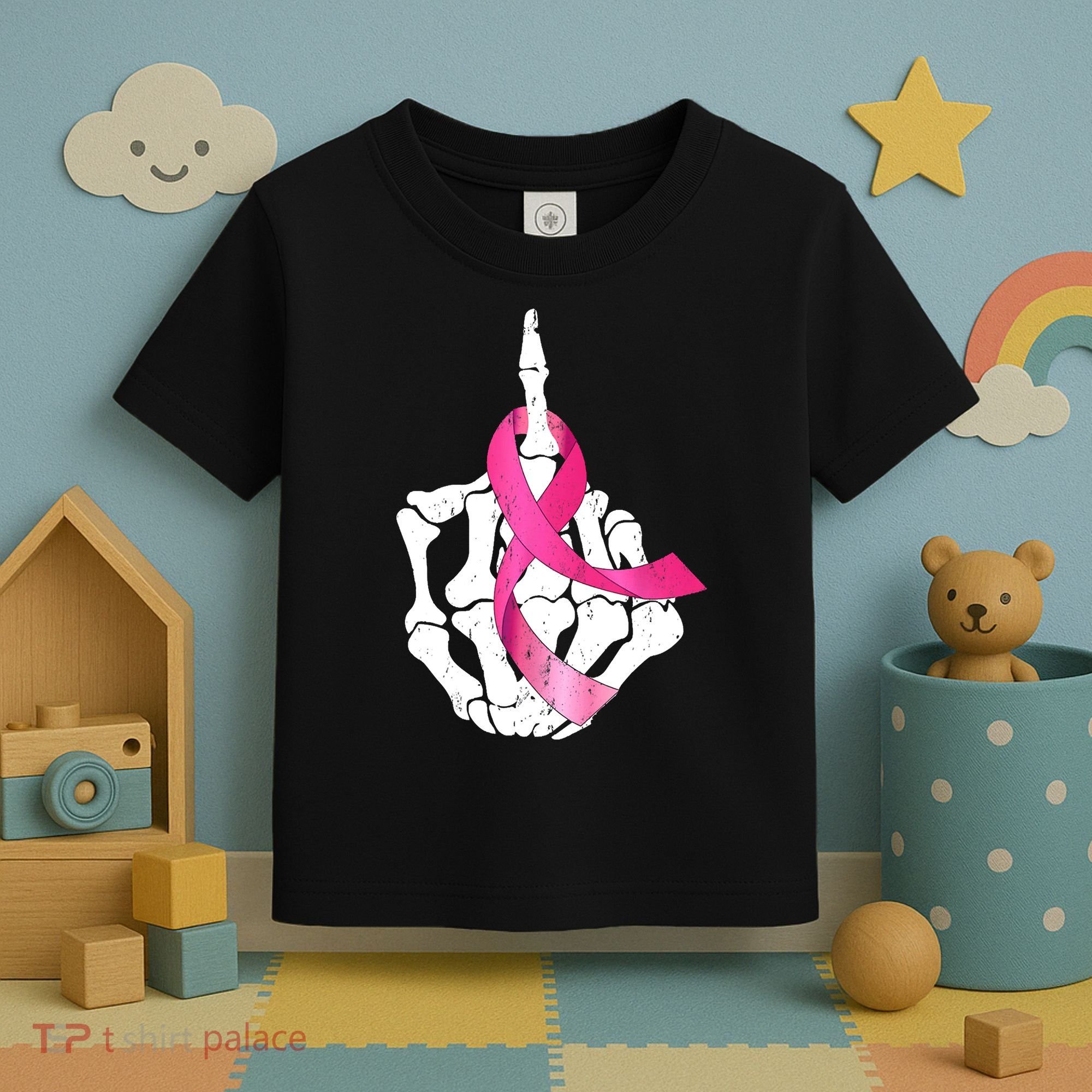 Breast Cancer Skeleton Hand Fuck Pink Funny Awareness Toddler T-Shirt