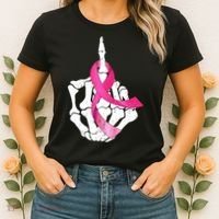 Breast Cancer Skeleton Hand Fuck Pink Funny Awareness Women's T-Shirt thumb 2