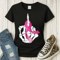 Breast Cancer Skeleton Hand Fuck Pink Funny Awareness Women's T-Shirt thumb 3