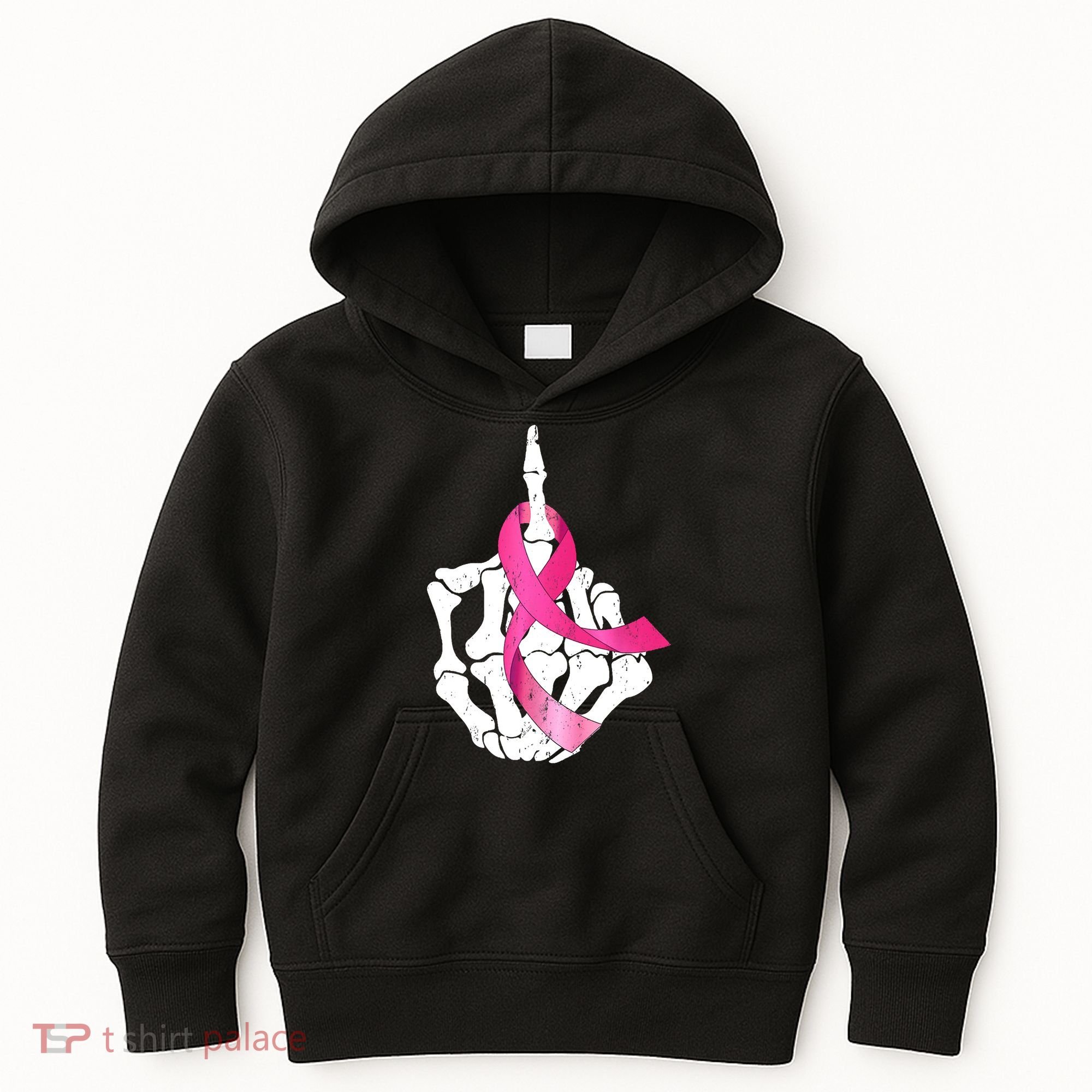 Breast Cancer Skeleton Hand Fuck Pink Funny Awareness Kids Hoodie