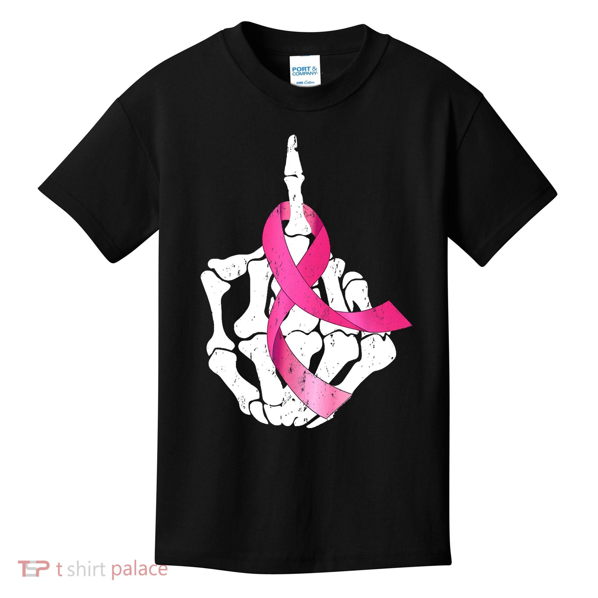 Breast Cancer Skeleton Hand Fuck Pink Funny Awareness Kids T-Shirt