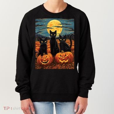 Black Cat Starry Night Van Gogh Funny Halloween Women's Sweatshirt