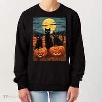 Black Cat Starry Night Van Gogh Funny Halloween Women's Sweatshirt thumb 0