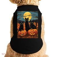 Black Cat Starry Night Van Gogh Funny Halloween Doggie Tank thumb 0