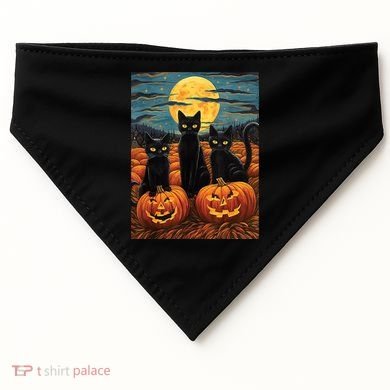 Black Cat Starry Night Van Gogh Funny Halloween USA-Made Doggie Bandana