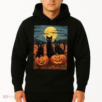 Black Cat Starry Night Van Gogh Funny Halloween Hoodie thumb 2