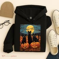 Black Cat Starry Night Van Gogh Funny Halloween Hoodie thumb 4