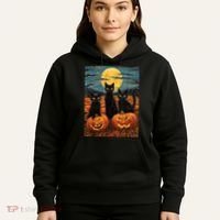 Black Cat Starry Night Van Gogh Funny Halloween Hoodie thumb 5