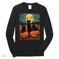 Black Cat Starry Night Van Gogh Funny Halloween Long Sleeve Shirt thumb 0