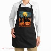 Black Cat Starry Night Van Gogh Funny Halloween Apron thumb 2