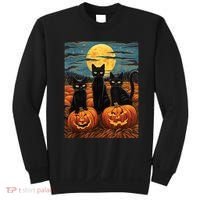 Black Cat Starry Night Van Gogh Funny Halloween Sweatshirt thumb 0