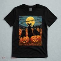Black Cat Starry Night Van Gogh Funny Halloween T-Shirt thumb 5