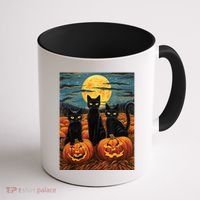 Black Cat Starry Night Van Gogh Funny Halloween Coffee Mug thumb 1