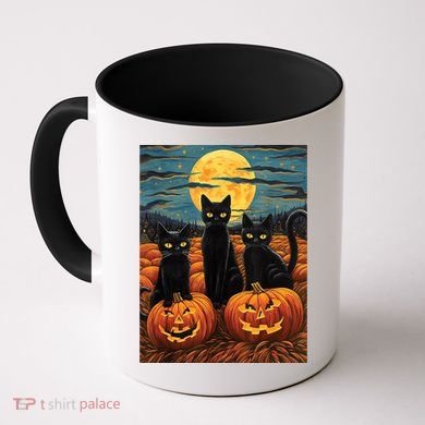 Black Cat Starry Night Van Gogh Funny Halloween Coffee Mug