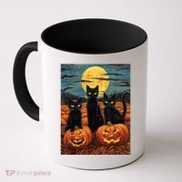 Black Cat Starry Night Van Gogh Funny Halloween Coffee Mug thumb 0