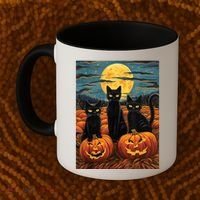 Black Cat Starry Night Van Gogh Funny Halloween Coffee Mug thumb 2