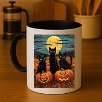 Black Cat Starry Night Van Gogh Funny Halloween Coffee Mug thumb 4