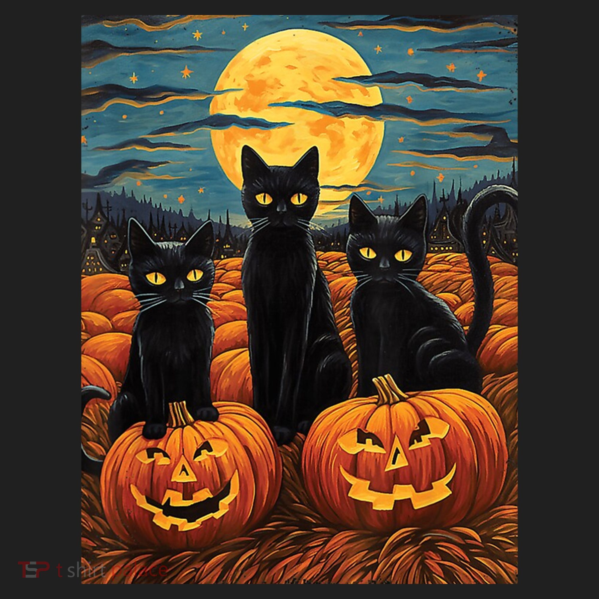 Black Cat Starry Night Van Gogh Funny Halloween Beanie