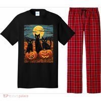 Black Cat Starry Night Van Gogh Funny Halloween Pajama Set thumb 0
