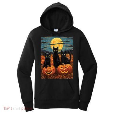 Black Cat Starry Night Van Gogh Funny Halloween Women's Hoodie