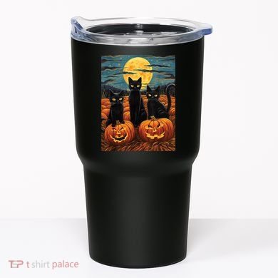 Black Cat Starry Night Van Gogh Funny Halloween Tumbler