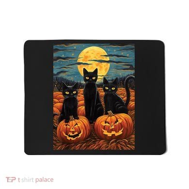 Black Cat Starry Night Van Gogh Funny Halloween Mousepad