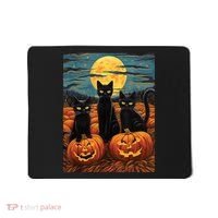 Black Cat Starry Night Van Gogh Funny Halloween Mousepad thumb 0