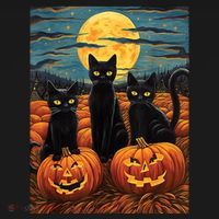 Black Cat Starry Night Van Gogh Funny Halloween Mousepad thumb 1
