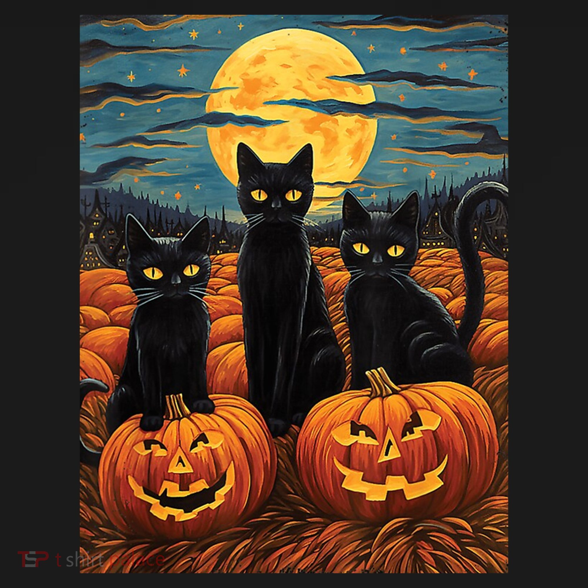 Black Cat Starry Night Van Gogh Funny Halloween Ornament