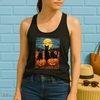 Black Cat Starry Night Van Gogh Funny Halloween Women's Tank Top thumb 2
