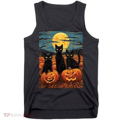 Black Cat Starry Night Van Gogh Funny Halloween Tank Top