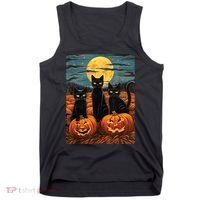 Black Cat Starry Night Van Gogh Funny Halloween Tank Top thumb 0