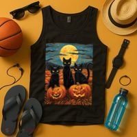 Black Cat Starry Night Van Gogh Funny Halloween Tank Top thumb 4