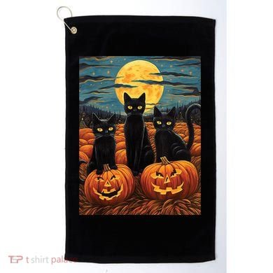 Black Cat Starry Night Van Gogh Funny Halloween Golf Towel