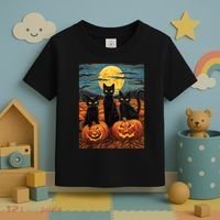 Black Cat Starry Night Van Gogh Funny Halloween Toddler T-Shirt thumb 3