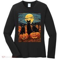 Black Cat Starry Night Van Gogh Funny Halloween Women's Long Sleeve Shirt thumb 0