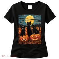 Black Cat Starry Night Van Gogh Funny Halloween Women's T-Shirt thumb 0