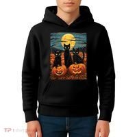 Black Cat Starry Night Van Gogh Funny Halloween Kids Hoodie thumb 4