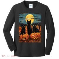 Black Cat Starry Night Van Gogh Funny Halloween Kids Long Sleeve Shirt thumb 0