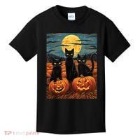Black Cat Starry Night Van Gogh Funny Halloween Kids T-Shirt thumb 0