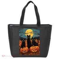Black Cat Starry Night Van Gogh Funny Halloween Tote Bag thumb 0